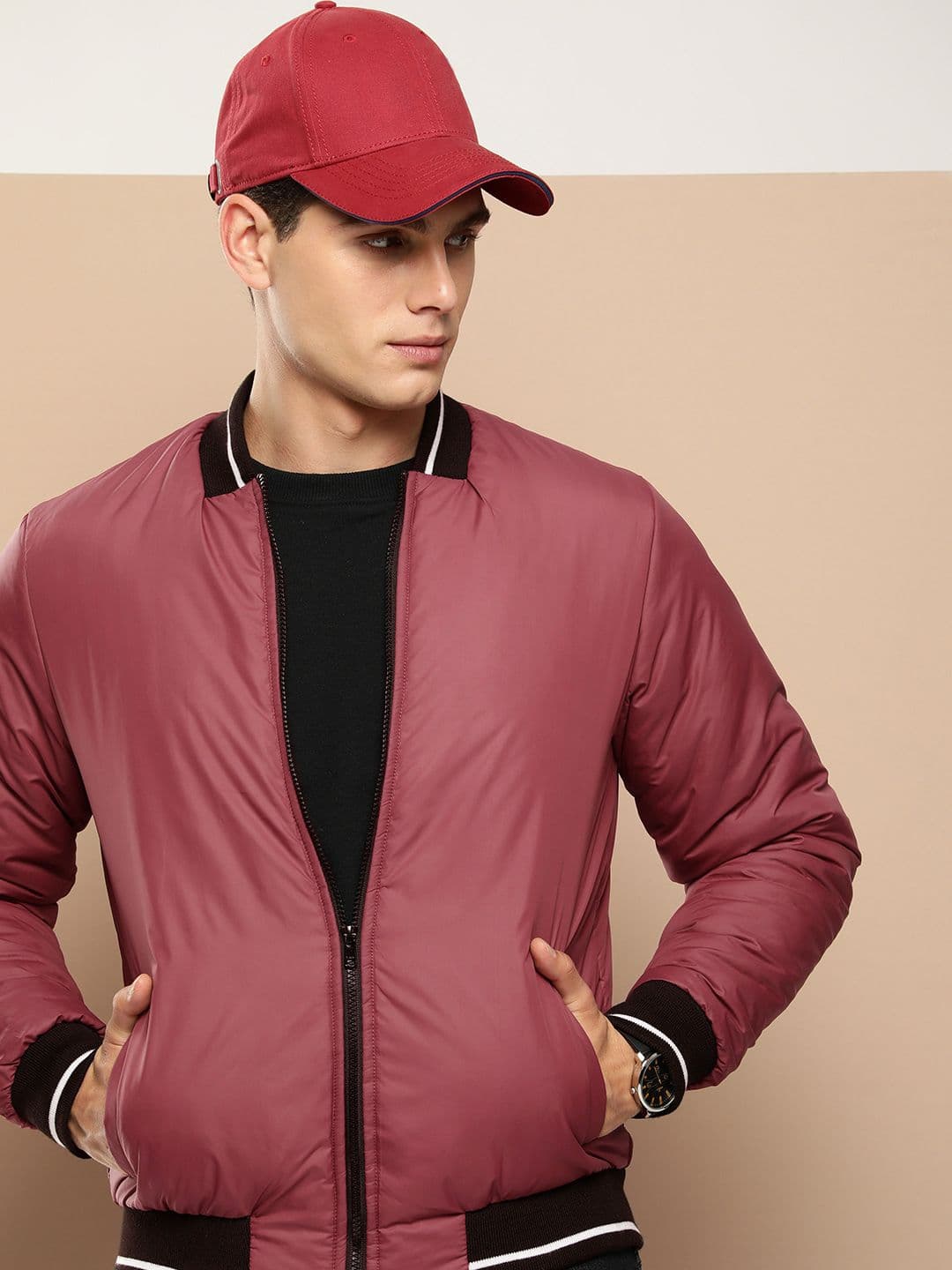 INVICTUS Solid Stand-Collar Bomber Jacket - view 1