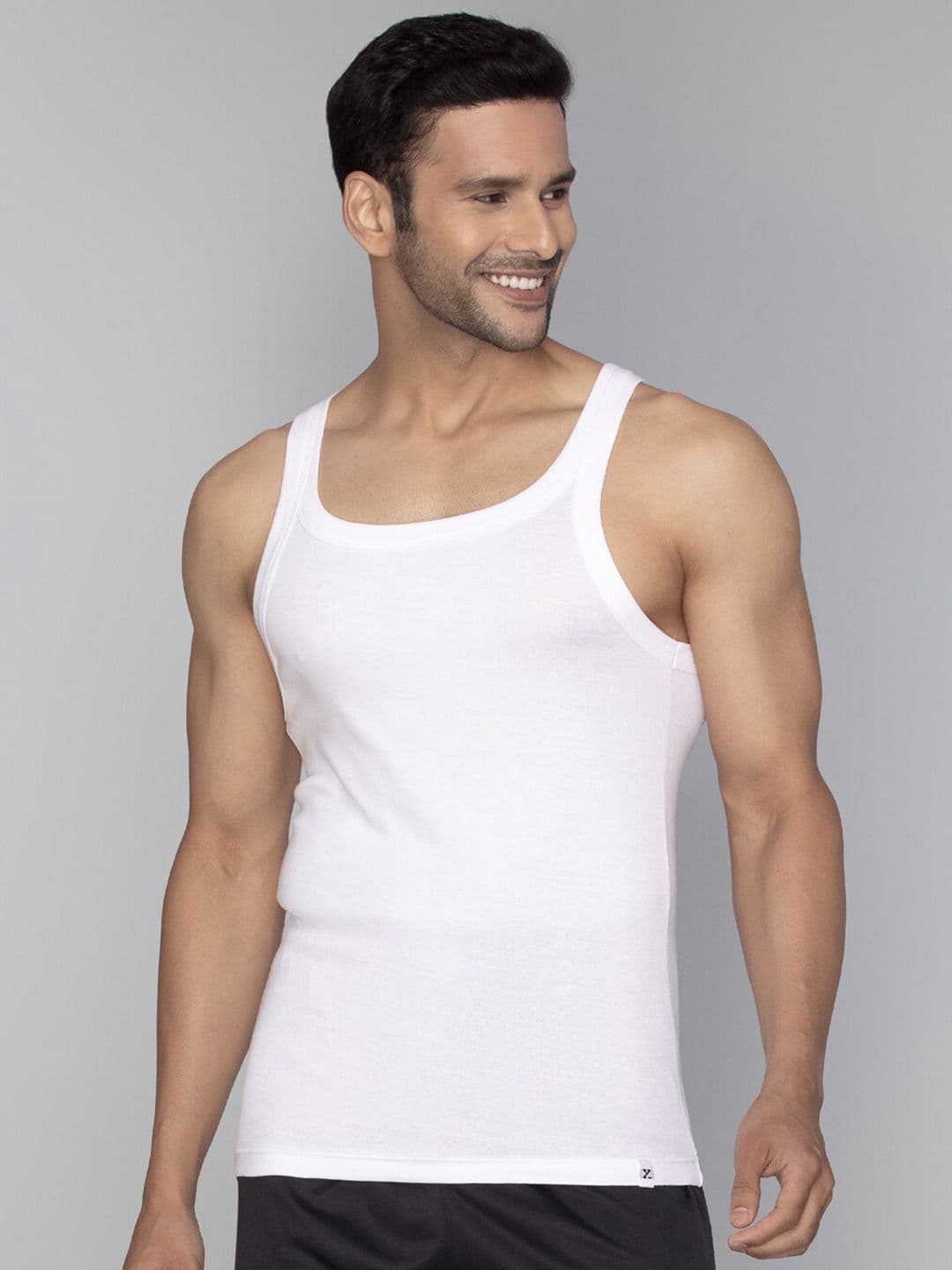 XYXX Men Solid Pace Super Combed Cotton White Ribbed Square Neck Gym Vest - view 1