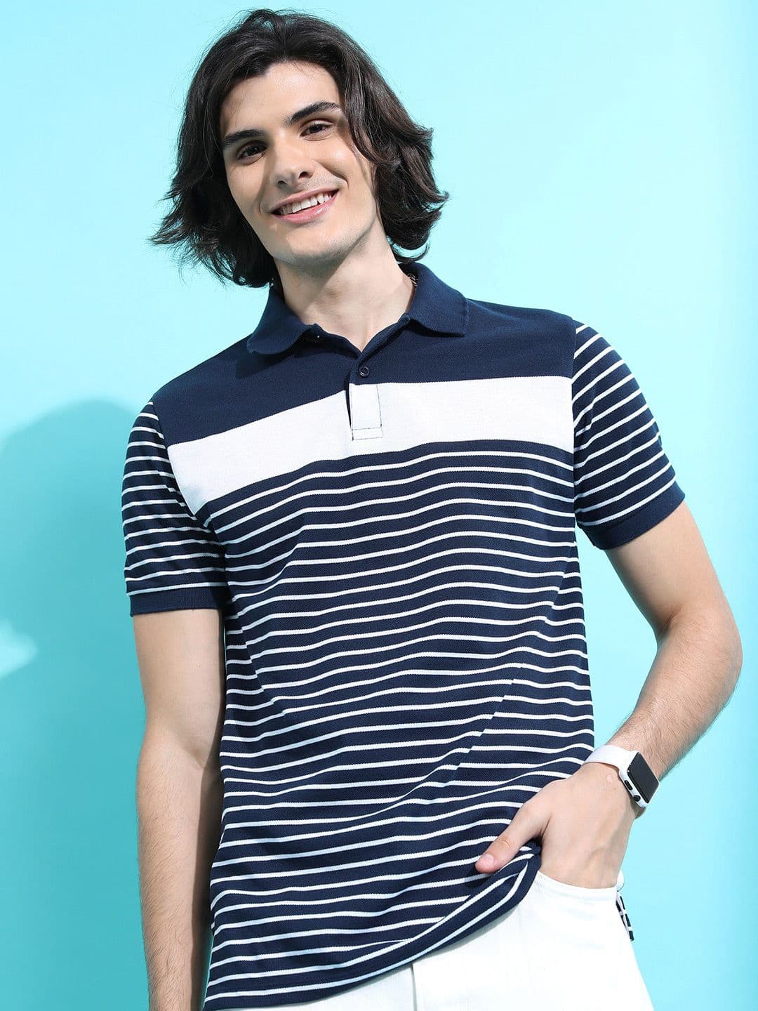 HIGHLANDER Horizontal Striped Polo Collar T-Shirt - view 1