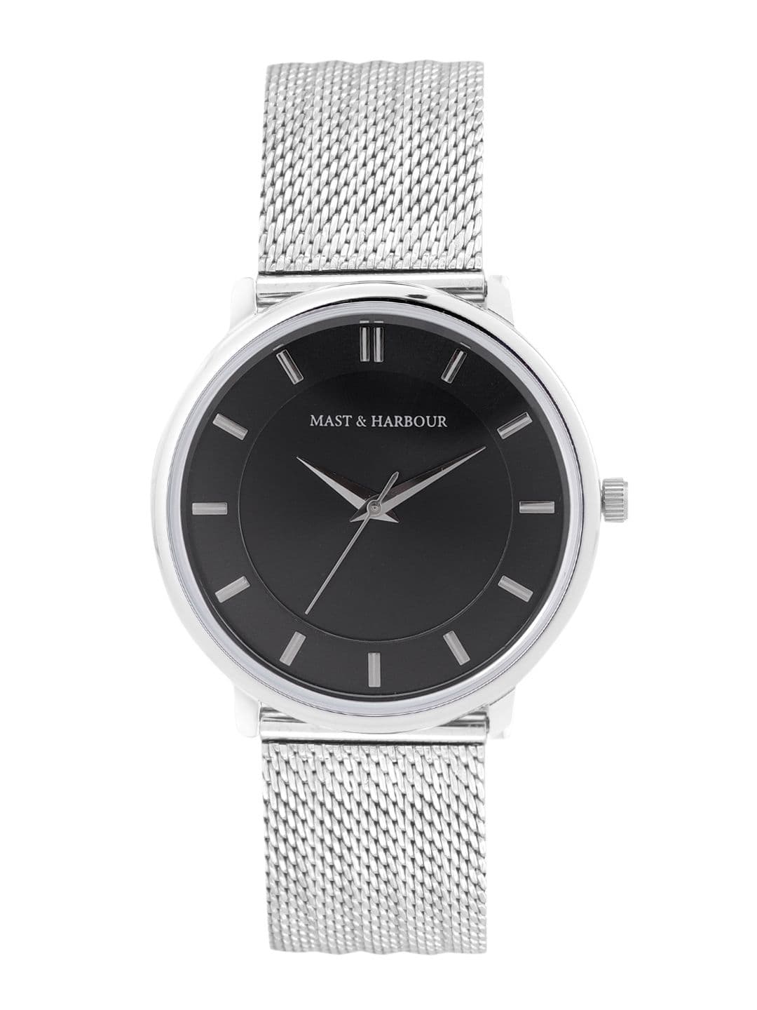 Mast & Harbour Unisex Black Brass Dial & Silver Toned Stainless Steel Bracelet Style Straps Analogue Watch - view 1