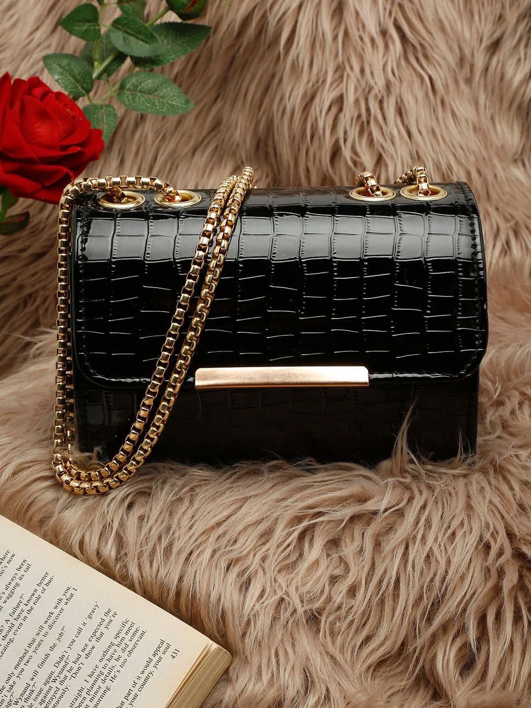 DressBerry Black Croco Textured Structured Clutches - view 1