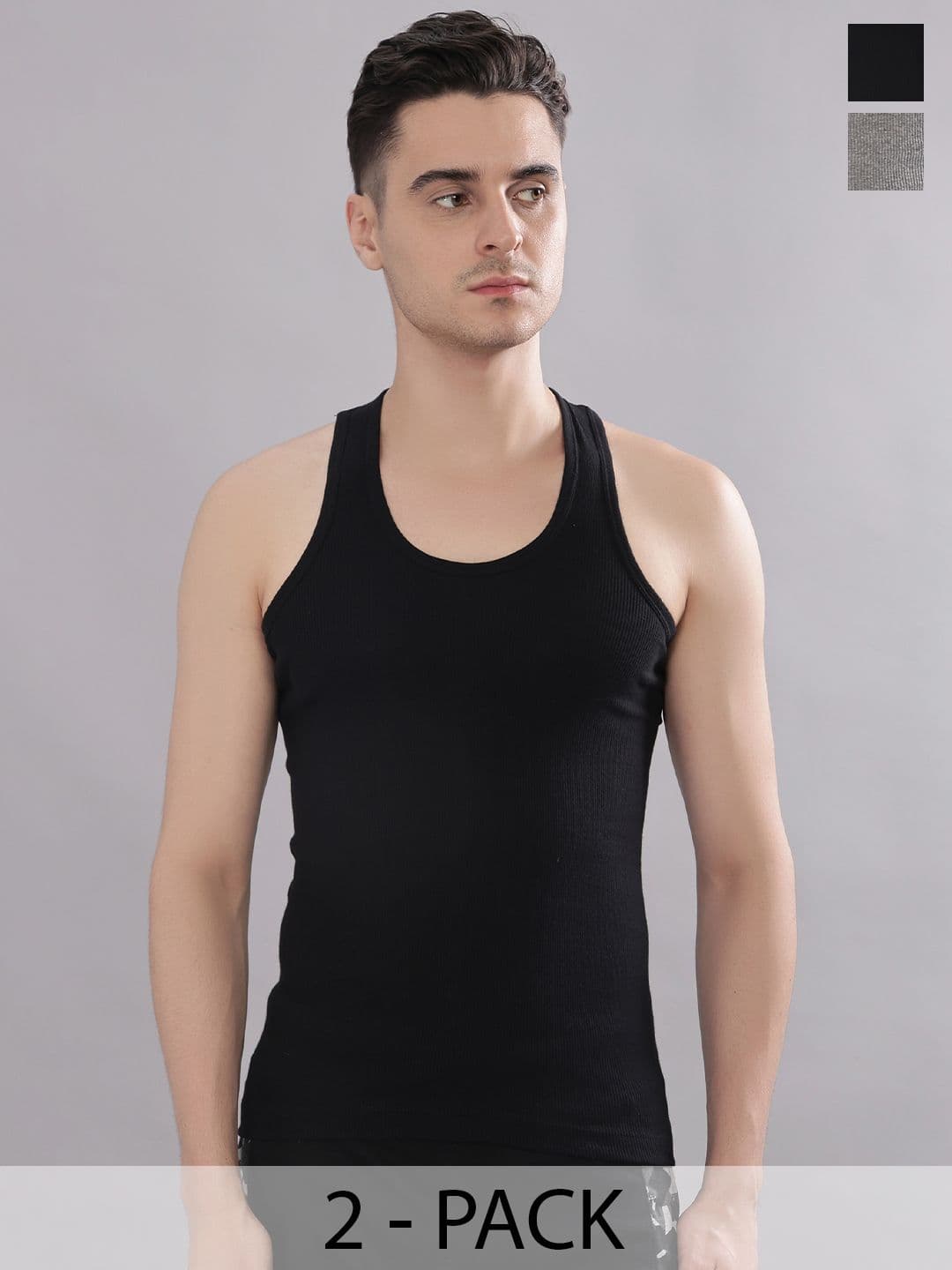 Dollar Bigboss Men Solid Pack of 2 Cotton Stretch Rib Regular Fit Casual Vest - view 1