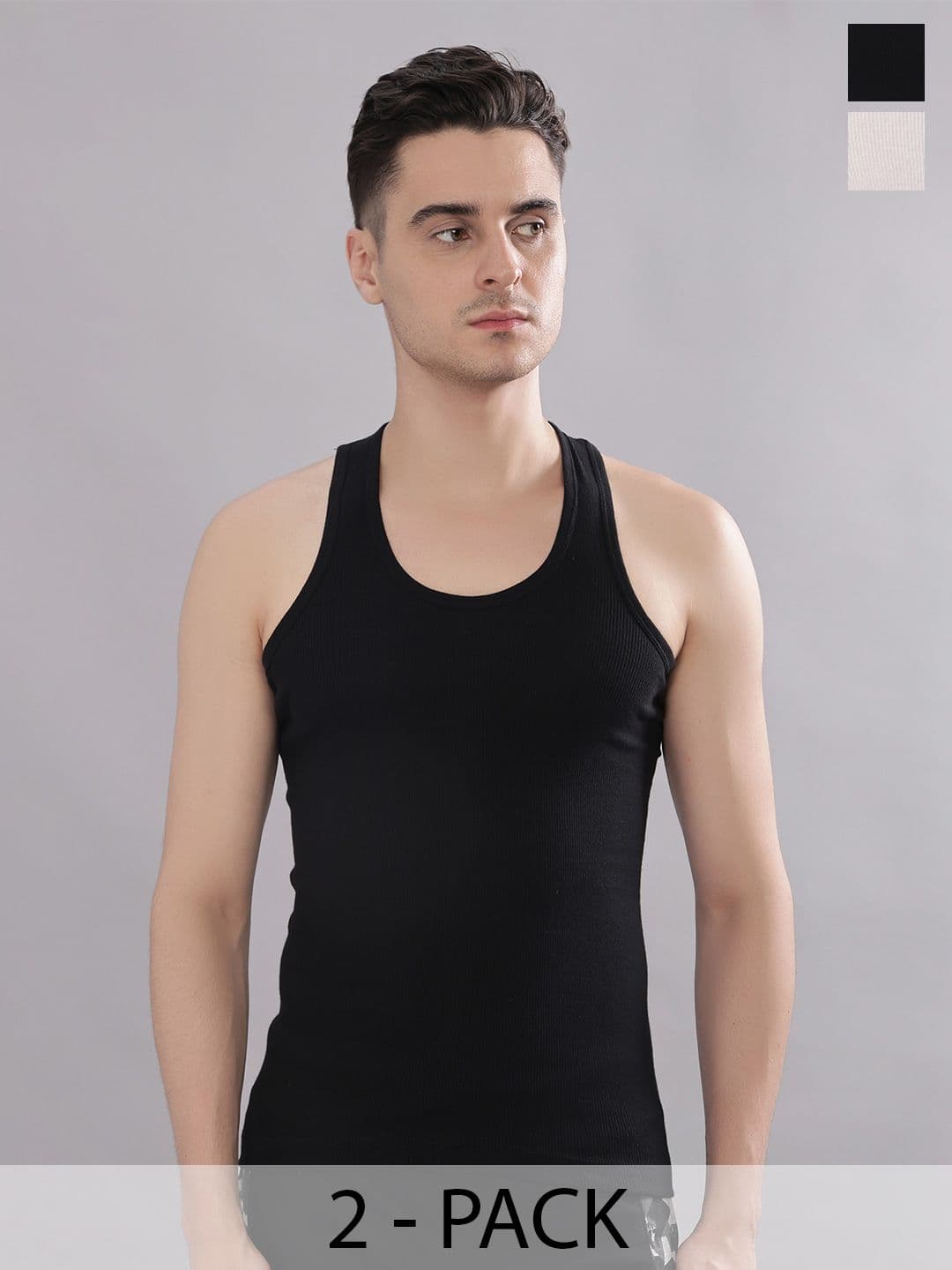 Dollar Bigboss Men Solid Pack of 2 Cotton Stretch Rib Regular Fit Casual Vest - view 1