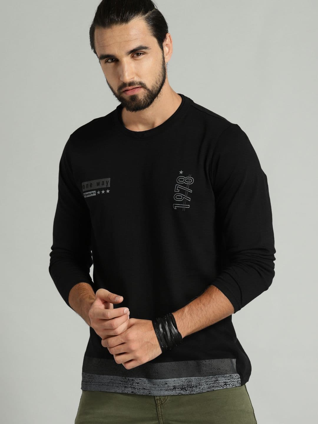 Roadster Men Black Printed Round Neck T-shirt - view 1
