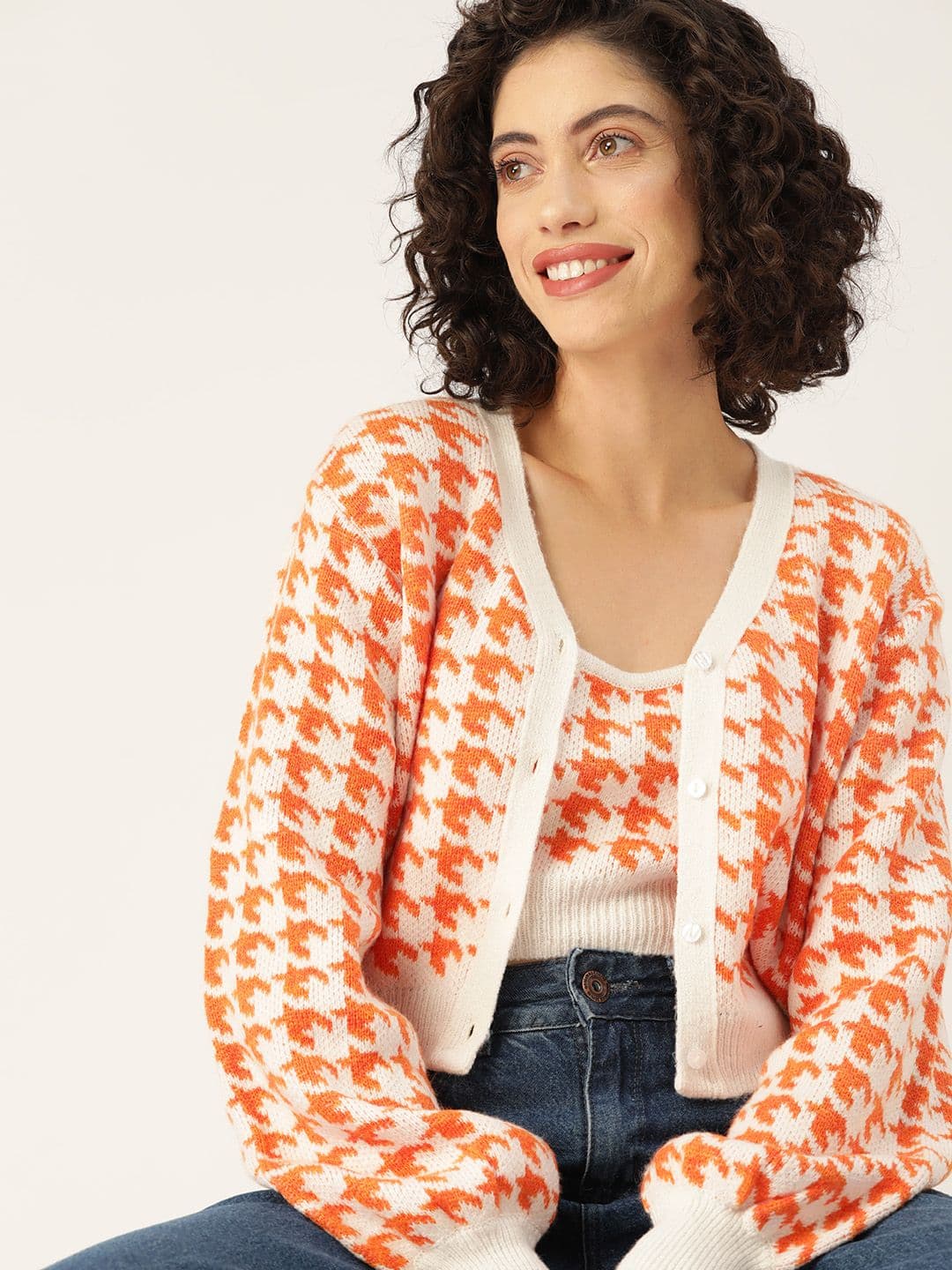 Mast & Harbour Geometric Self Design Cardigan With Camisole - view 1