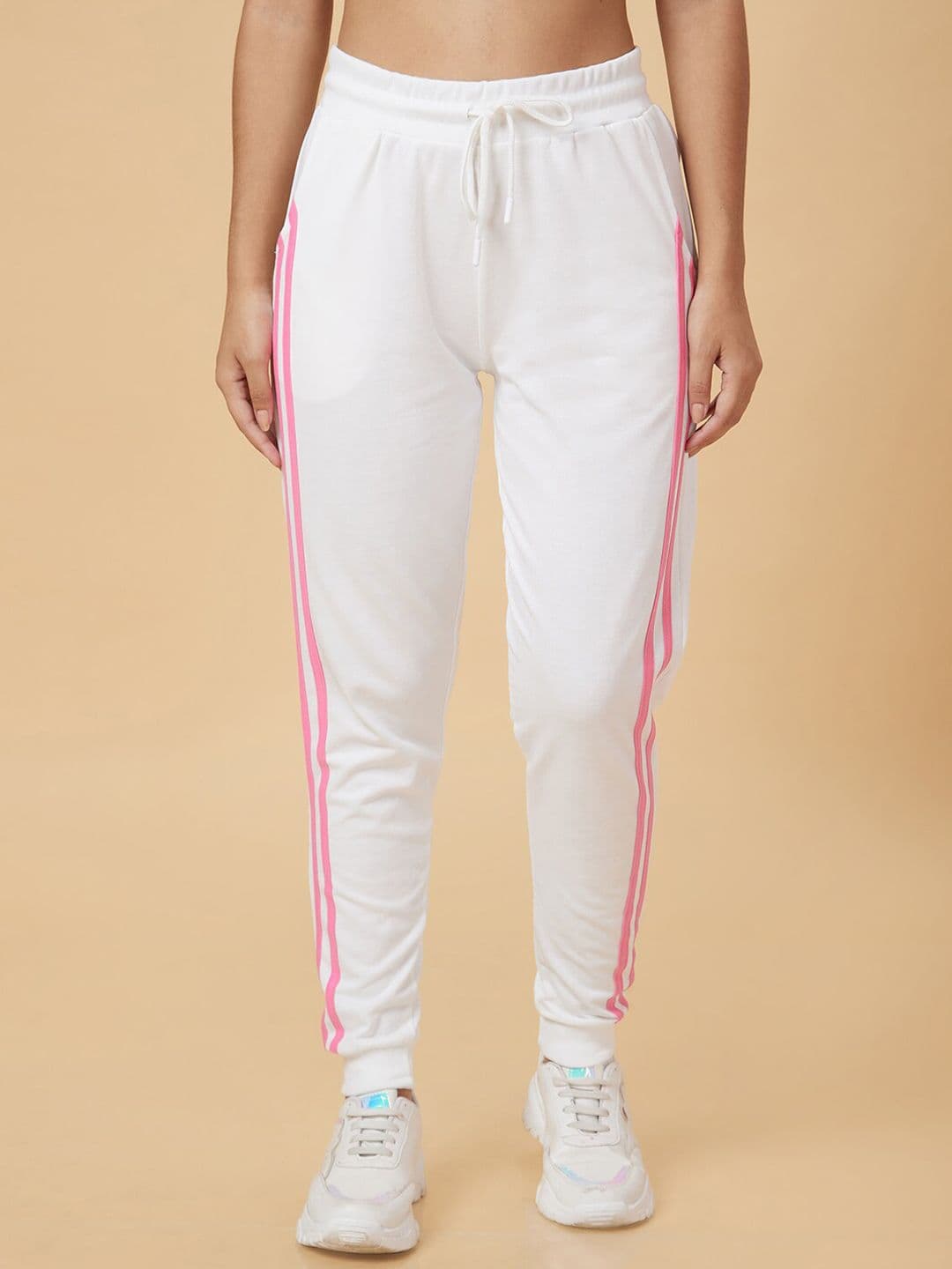 Globus Women White & Pink Regular Fit Side Stripes High-Rise Trousers - view 1