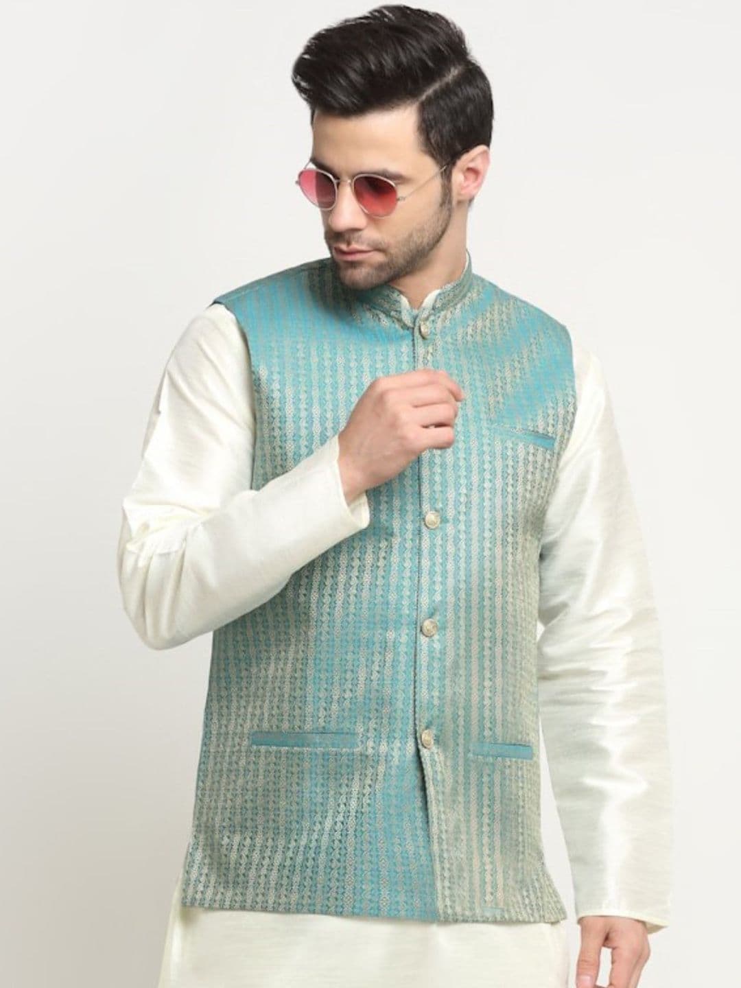 KRAFT INDIA Striped Woven Design Nehru Jackets - view 1