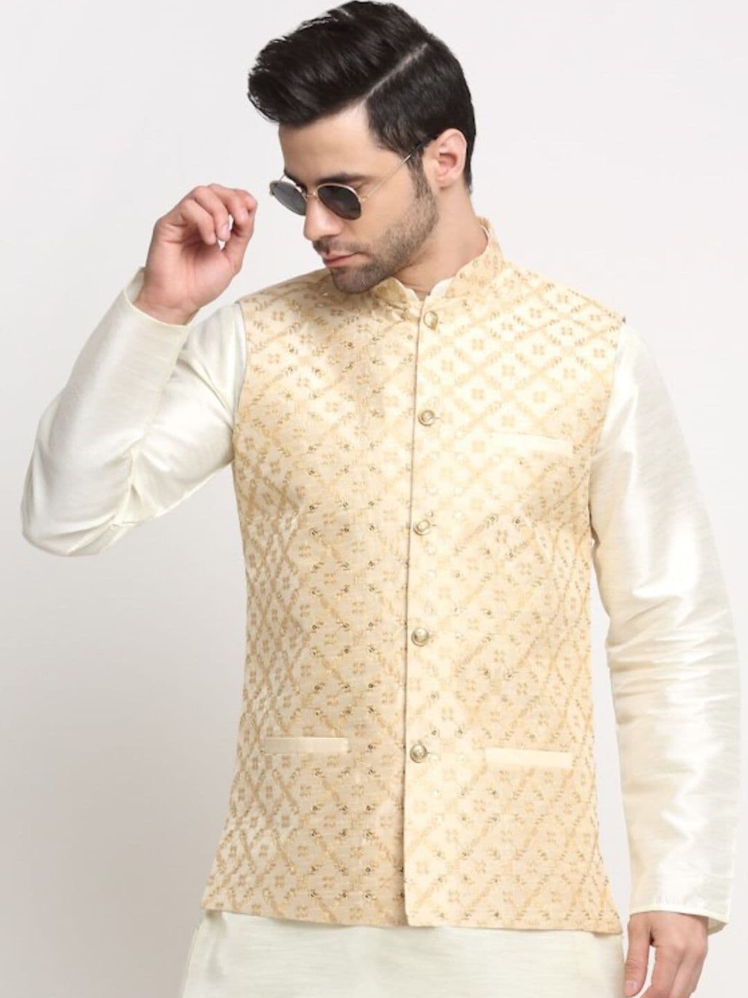 KRAFT INDIA Manadrin Collar Sequined Zari Embroidered Nehru Jackets - view 1