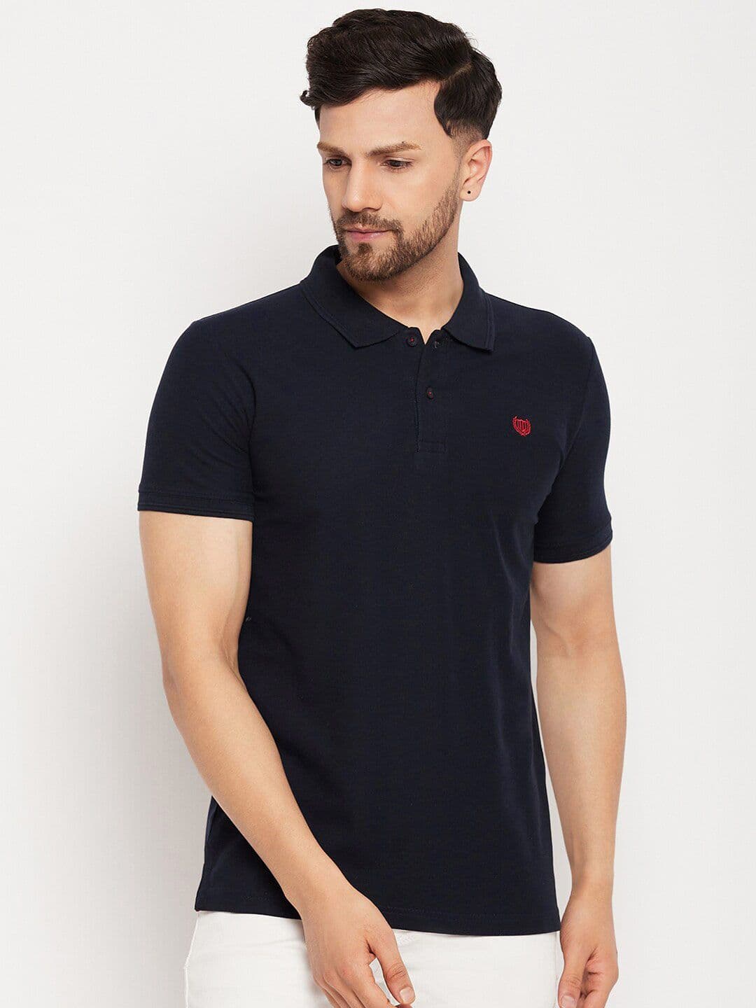 Duke Men Blue Polo Collar Applique Slim Fit T-shirt - view 1