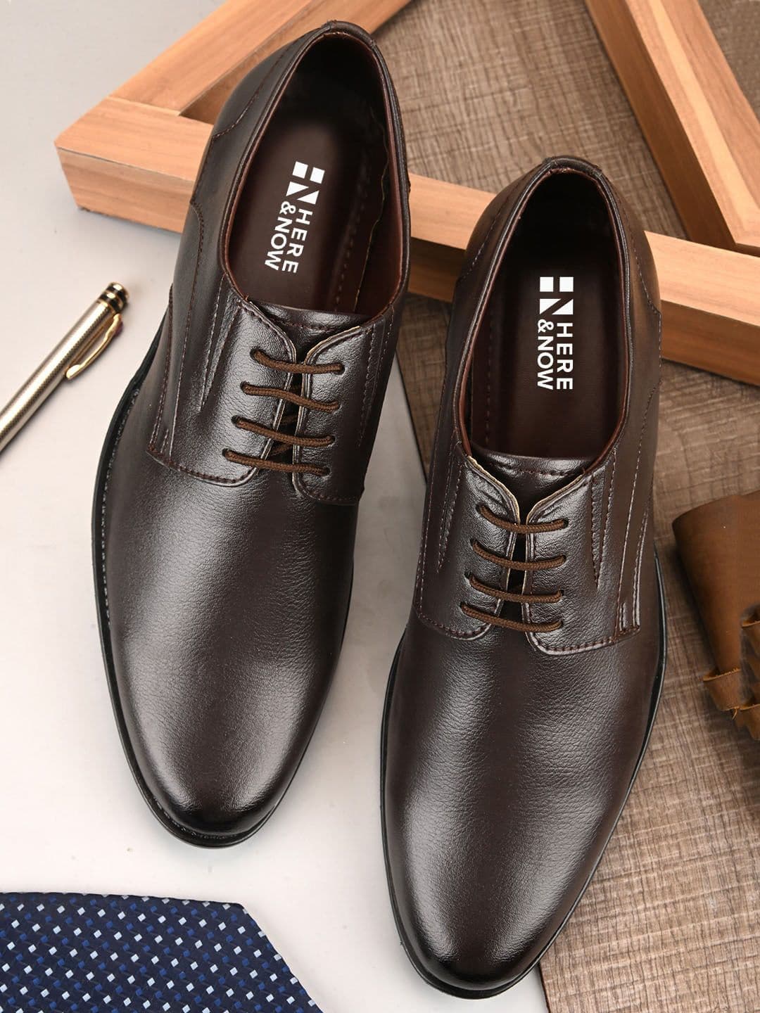 HERE&NOW Men Brown Round Toe Formal Derbys - view 1