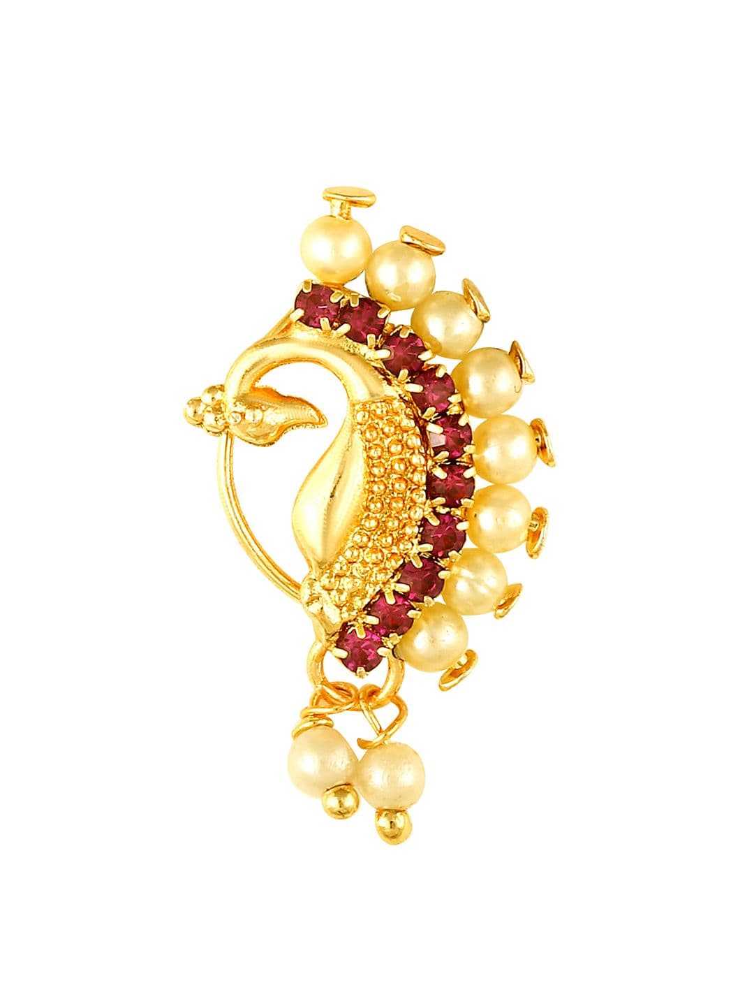 Vighnaharta Gold-Plated Maharashtrian Nath Nathiya Clip-On Nose Pin - view 1