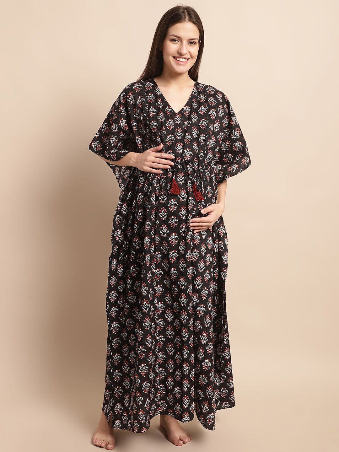 Secret Wish Printed Maternity Pure Cotton Maxi Kaftan Nightdress - view 1