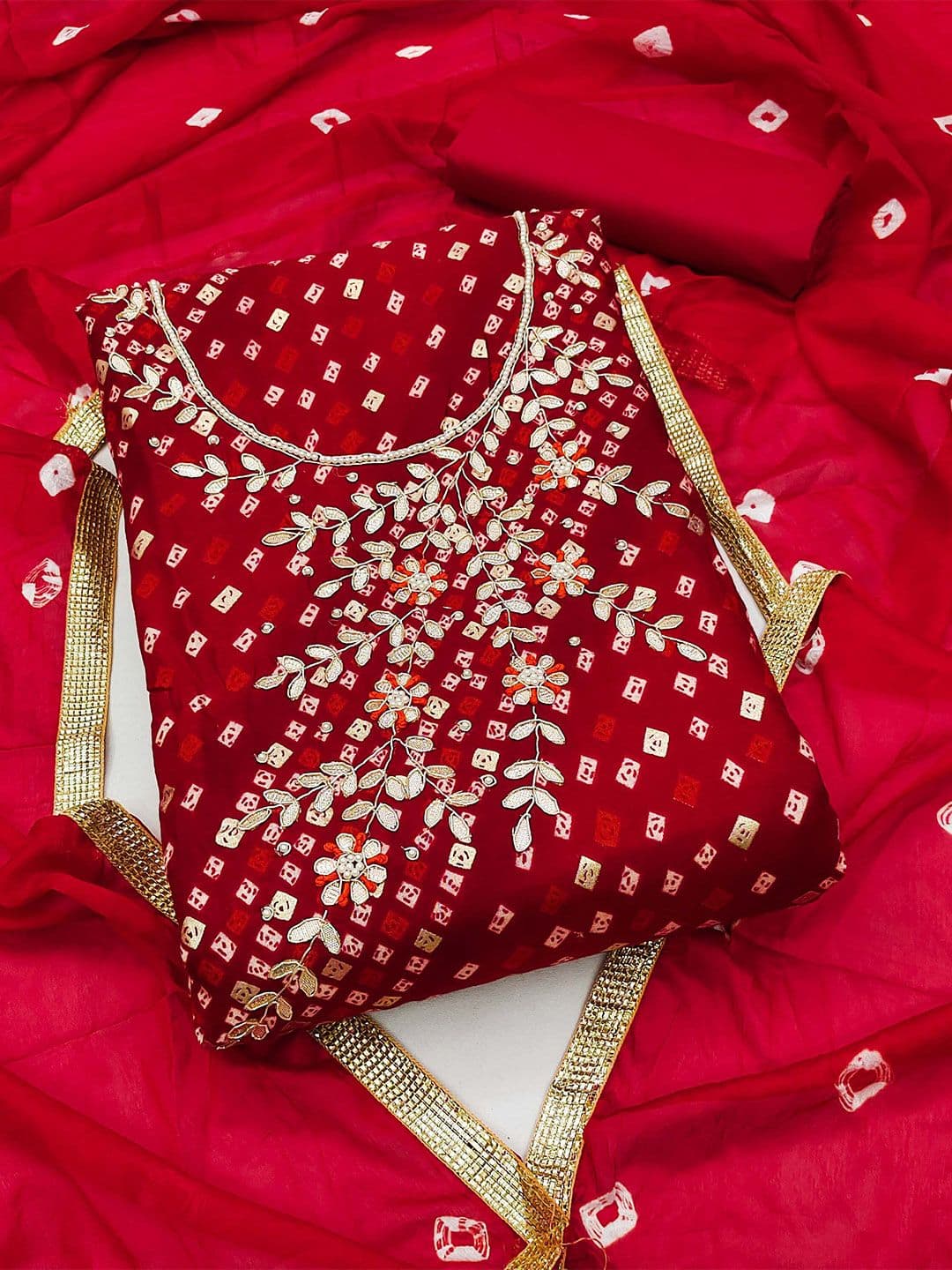 KALINI Bandhani Beads & Stones Unstitched Dress Material - view 1