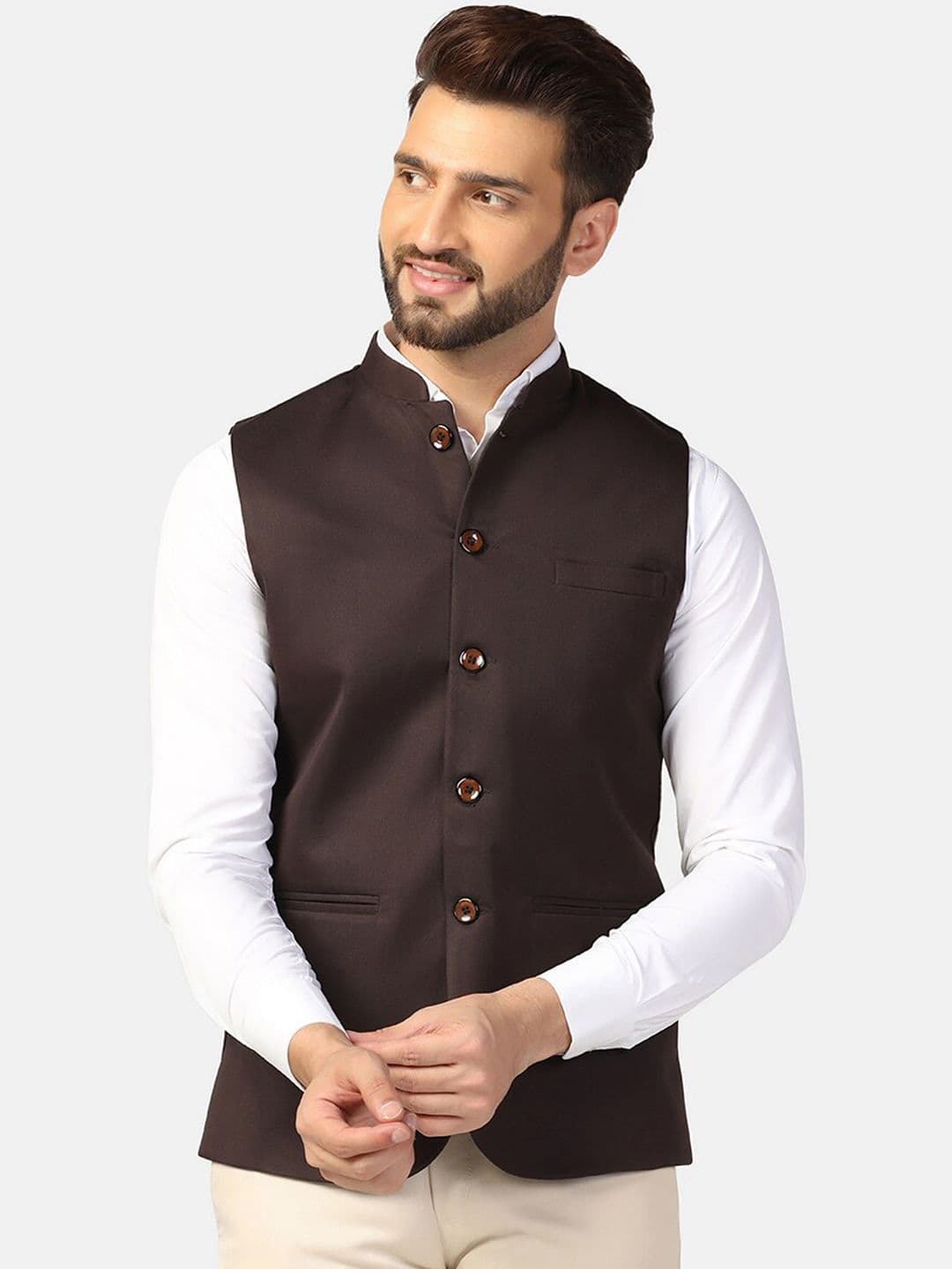 TAHVO Men Solid Woven Nehru Jacket - view 1