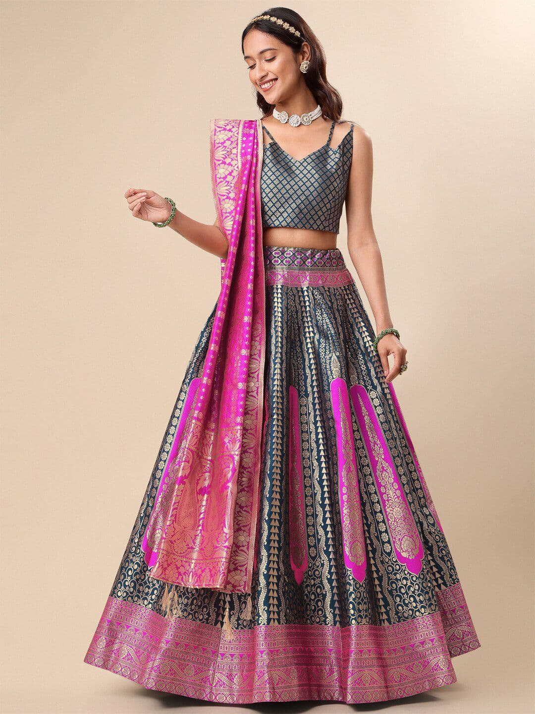 PURVAJA Woven Design Ready to Wear Lehenga & Unstitched Blouse With Dupatta - view 1