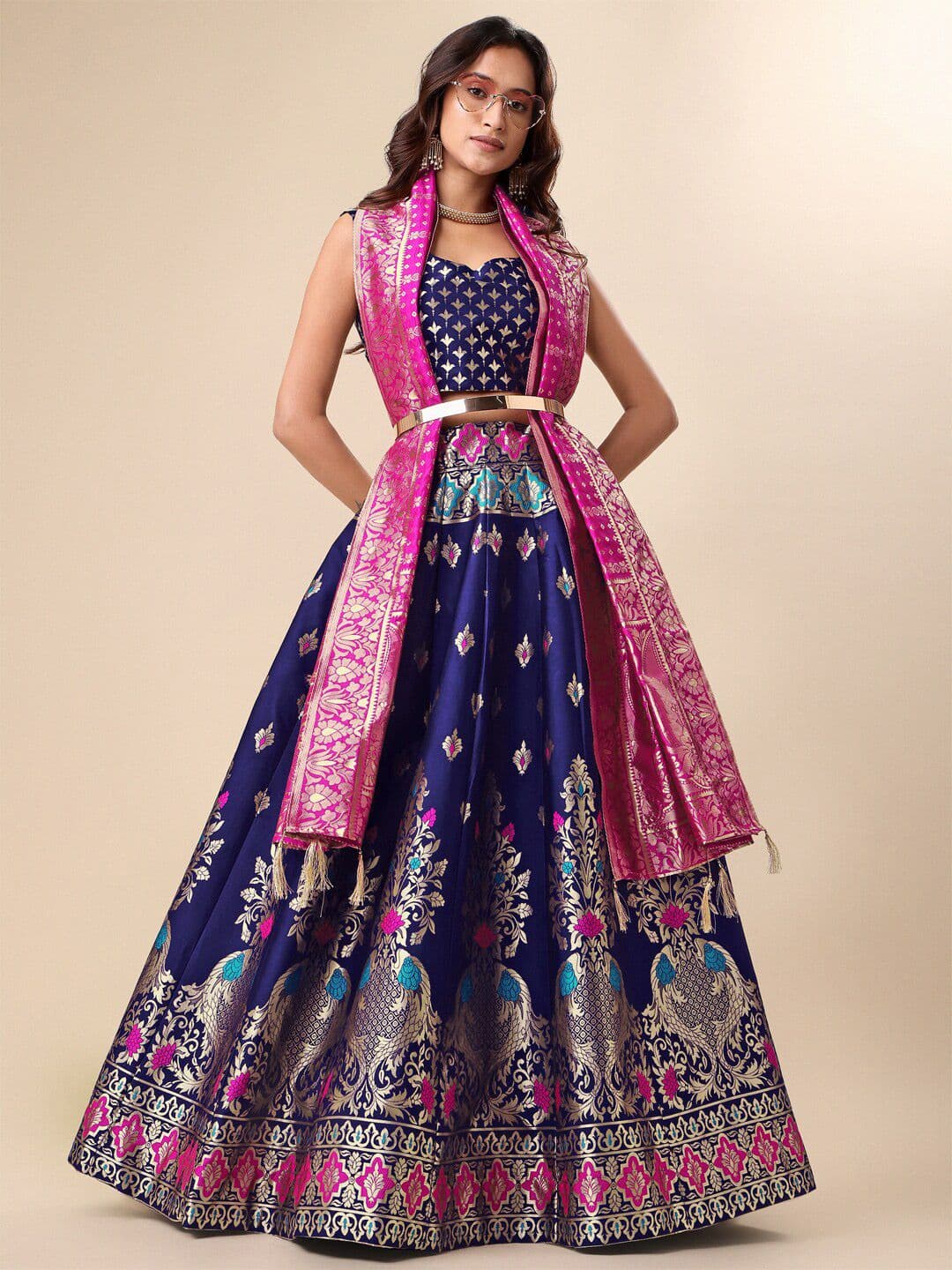 PURVAJA Ready to Wear Lehenga & Unstitched Blouse With Dupatta - view 1