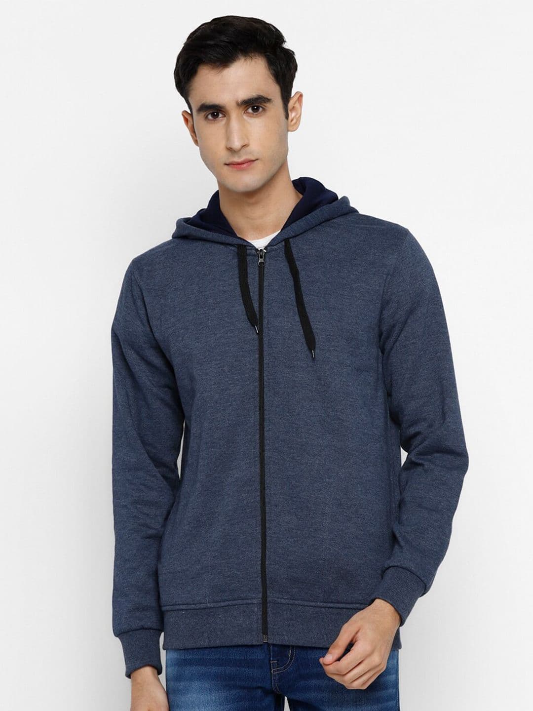 Alan Jones Men Solid Hooded Front-Open Sweatshirt - view 1