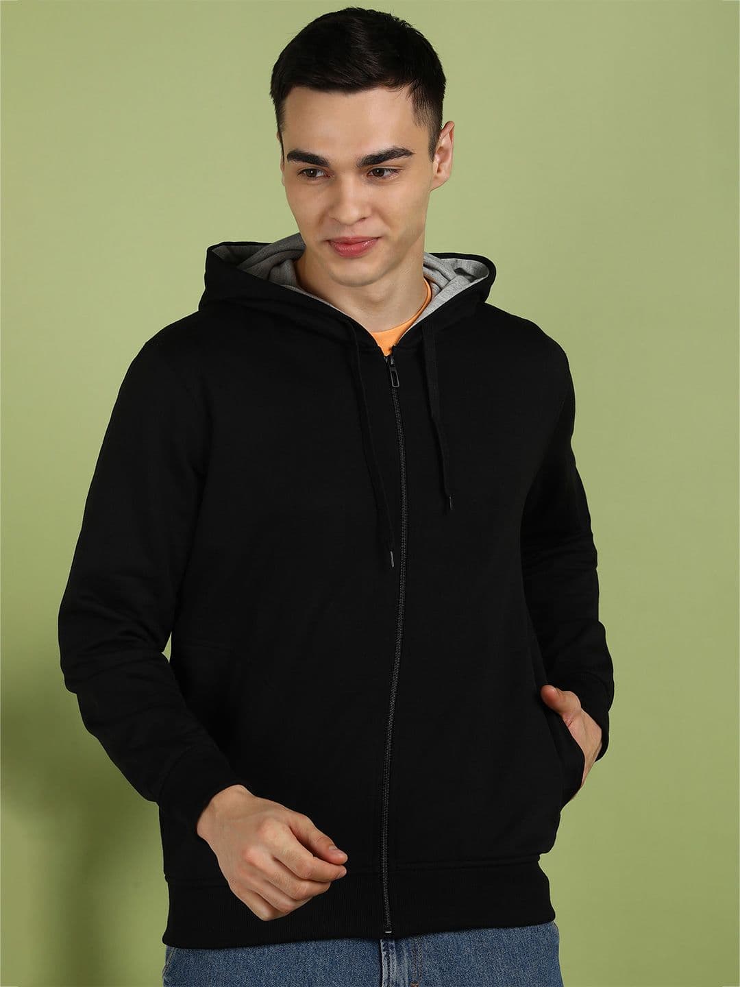 Alan Jones Men Solid Hooded Front-Open Sweatshirt - view 1