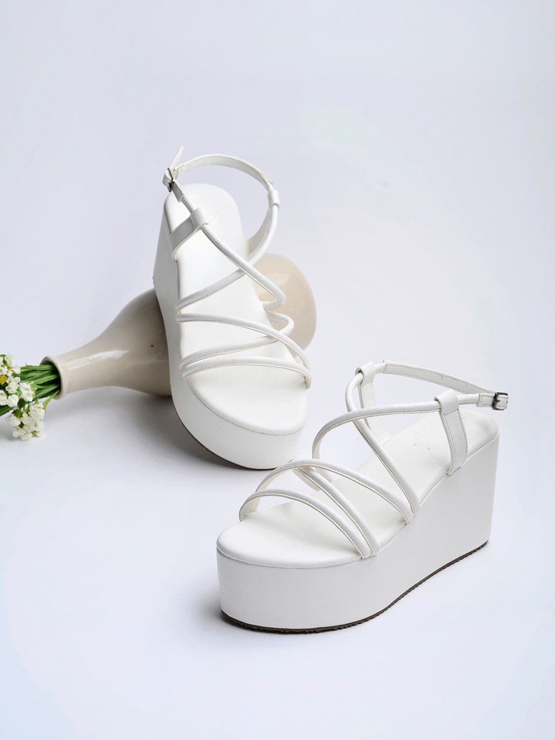 Shoetopia Strappy Open Toe Flatform Heels With Buckles - view 1