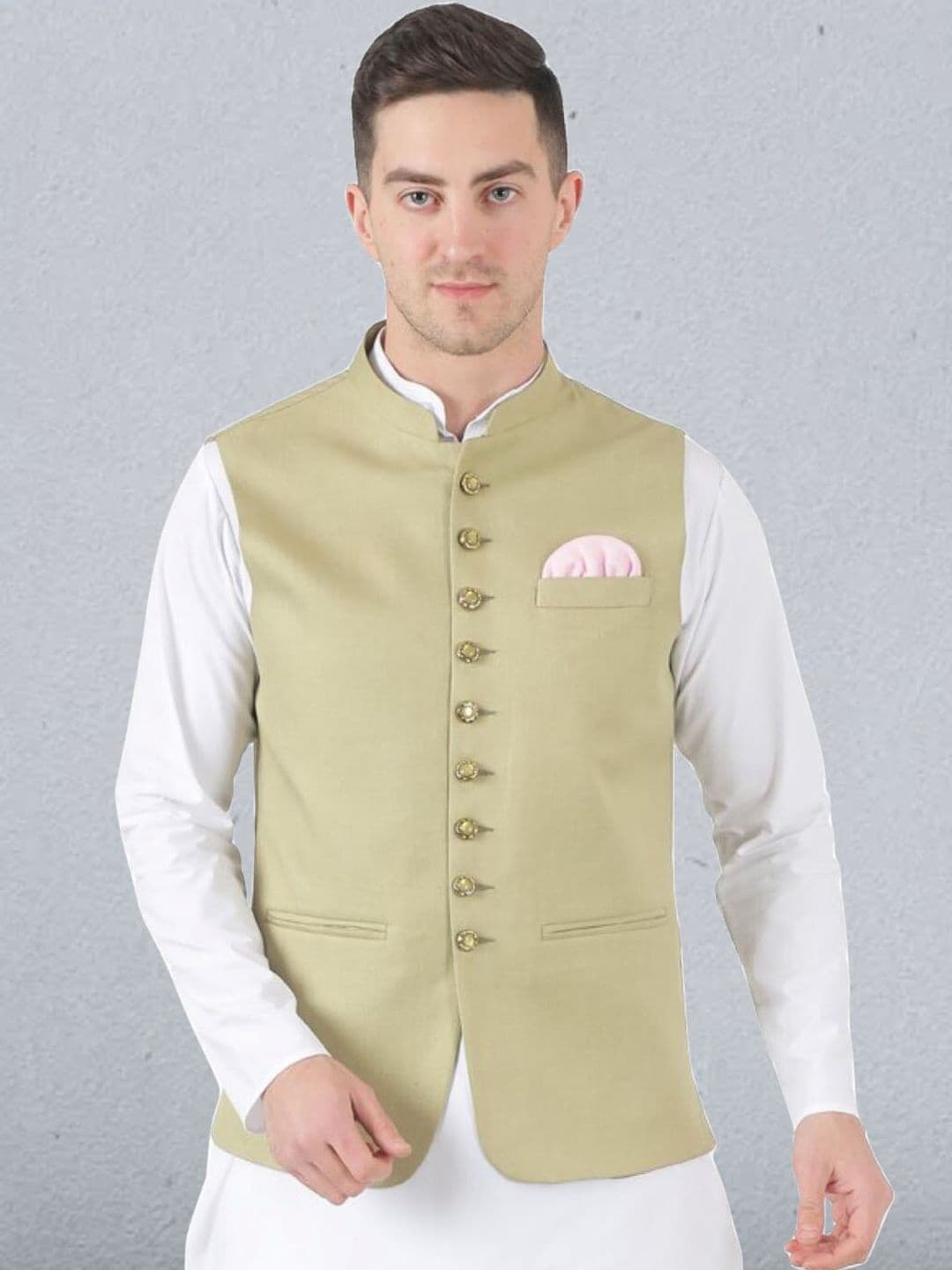 TAHVO Mandarin Collar Satin Nehru Jacket - view 1