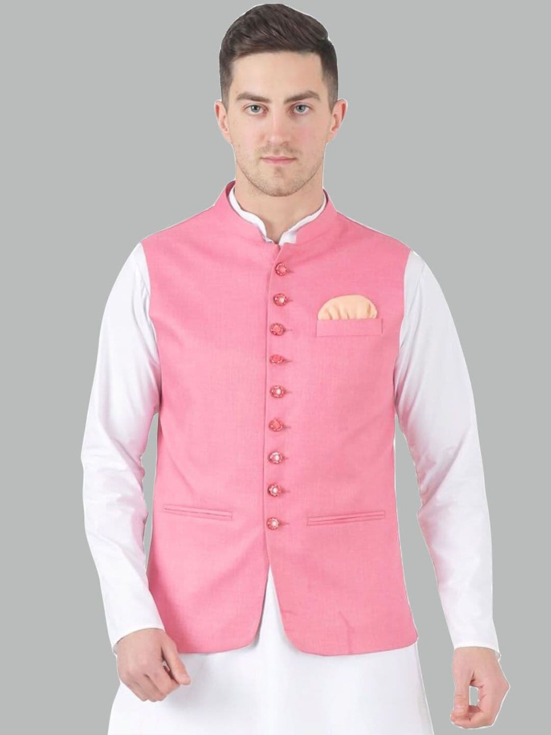 TAHVO Mandarin Collar Satin Nehru Jacket - view 1