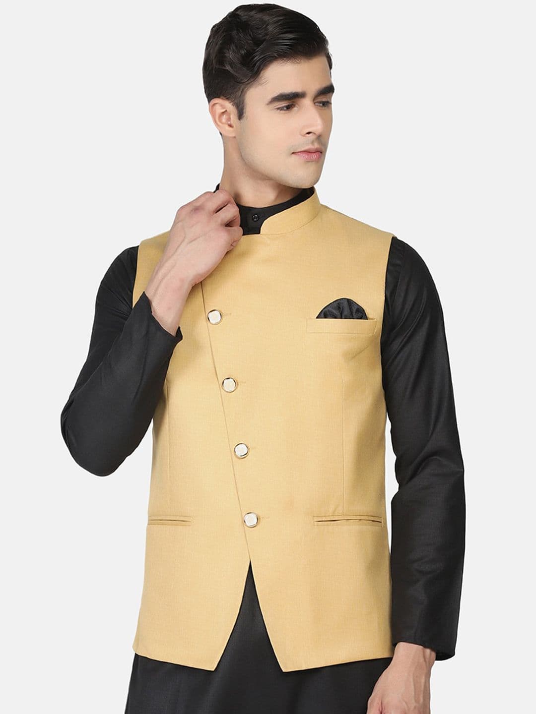 TAHVO Mandarin Collar Satin Nehru Jacket - view 1