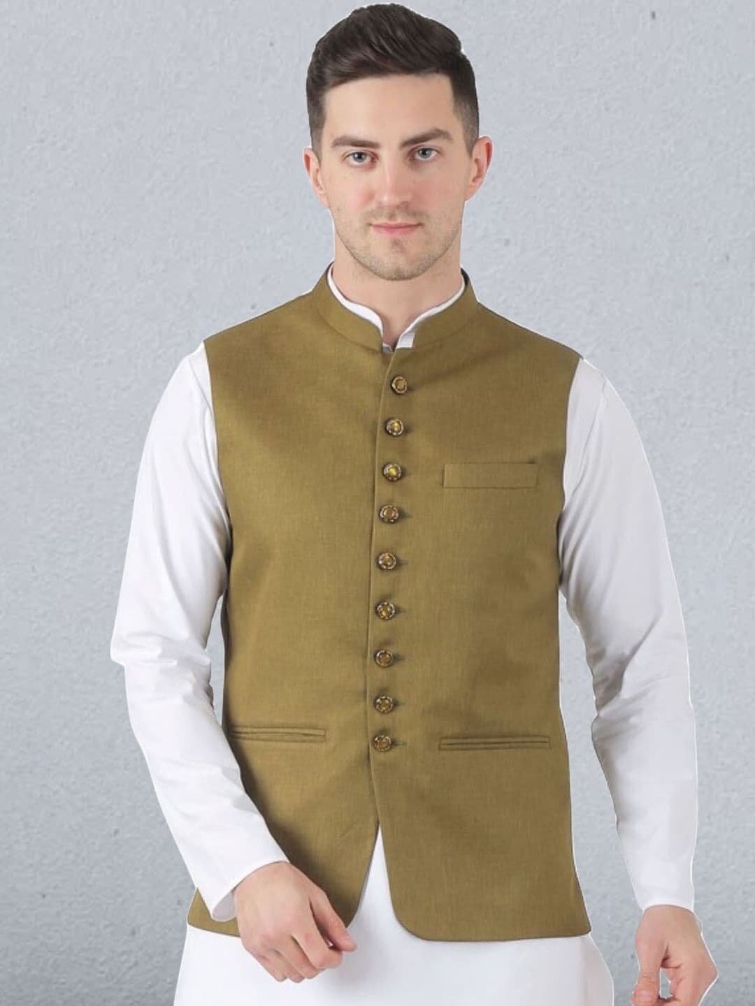 TAHVO Mandarin Collar Satin Nehru Jacket - view 1