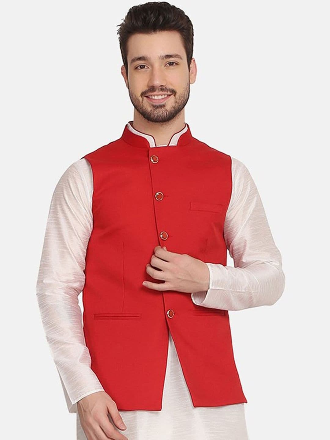 TAHVO Mandarin Collar Satin Nehru Jacket - view 1
