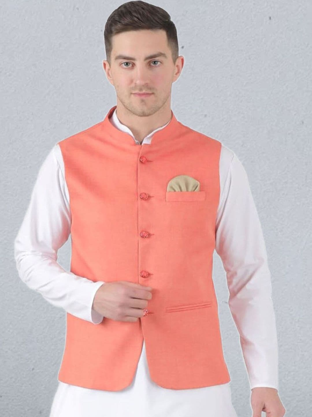 TAHVO Mandarin Collar Satin Nehru Jacket - view 1