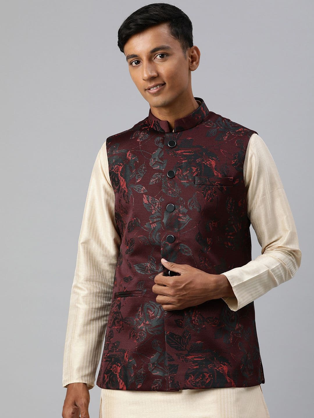 Manthan Men Woven Design Nehru Jacket - view 1