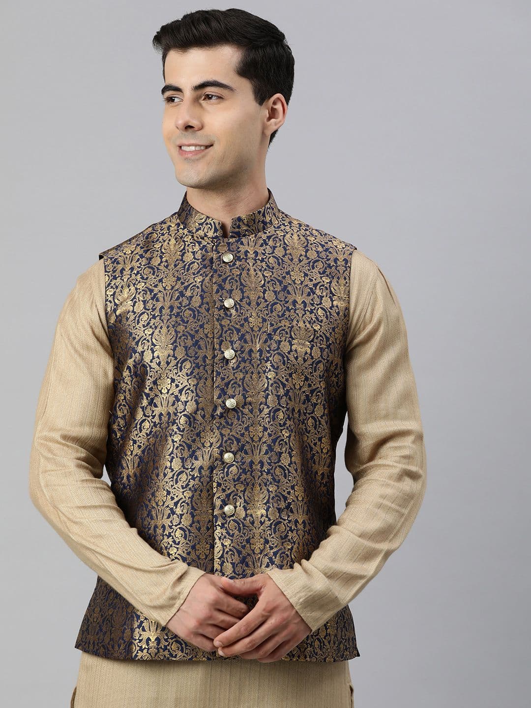 Manthan Men Woven Design Nehru Jacket - view 1
