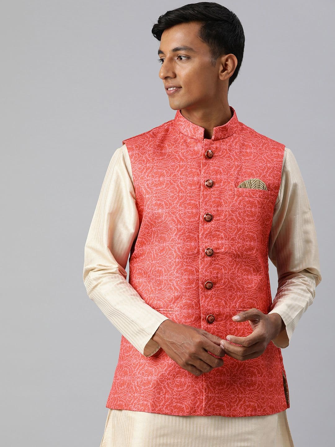 Manthan Men Woven Design Nehru Jacket - view 1