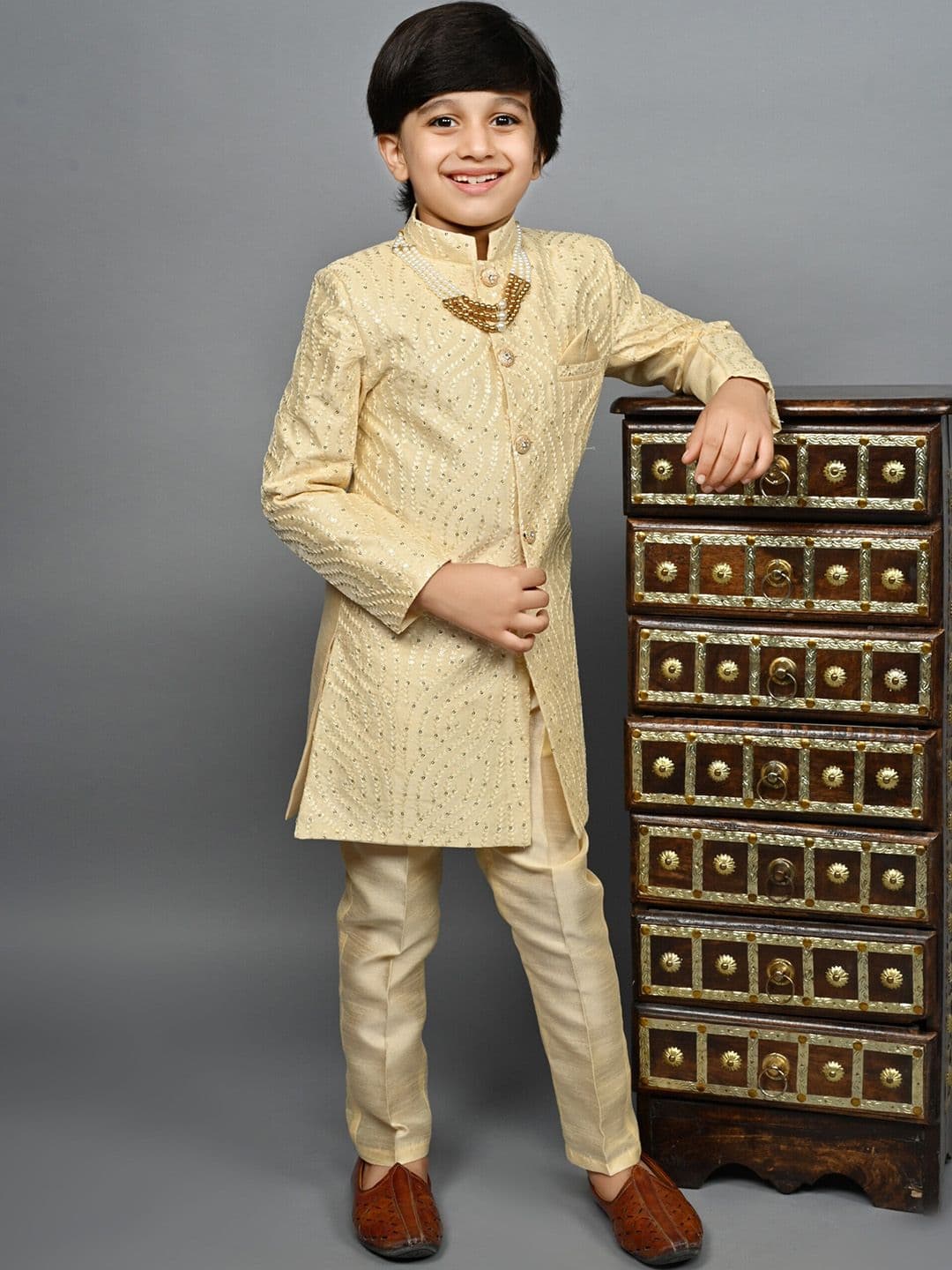 ahhaaaa Boys Embroidered Indo-Western Sherwani Set - view 1