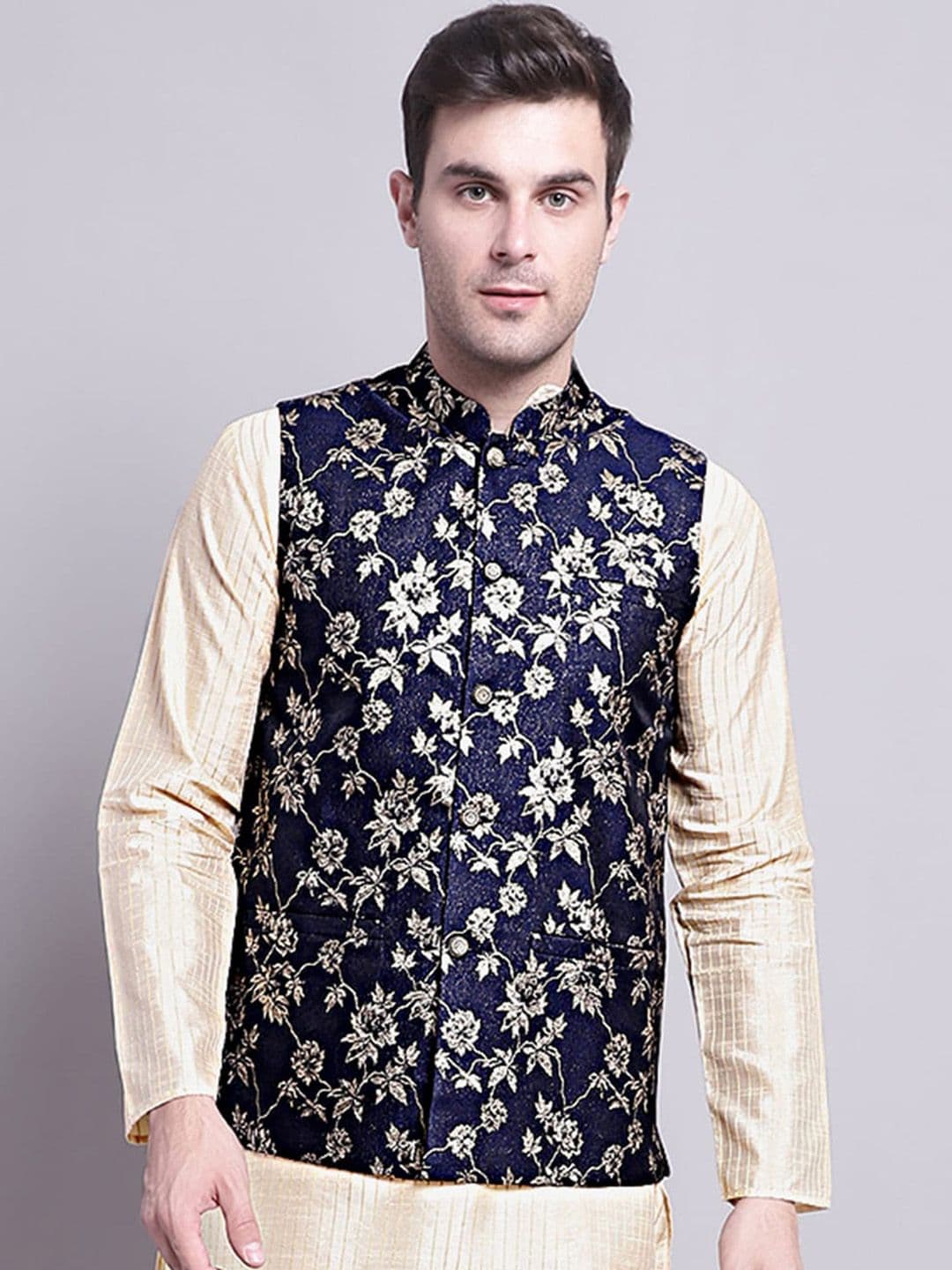 Jompers Woven Design Ethnic Motifs Silk Cotton Nehru Jacket - view 1