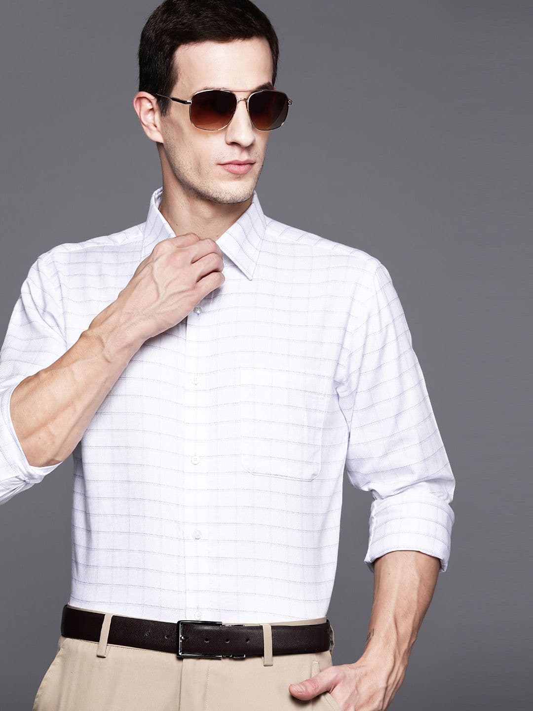 Raymond Pure Cotton Slim Fit Grid Tattersall Checked Formal Shirt - view 1