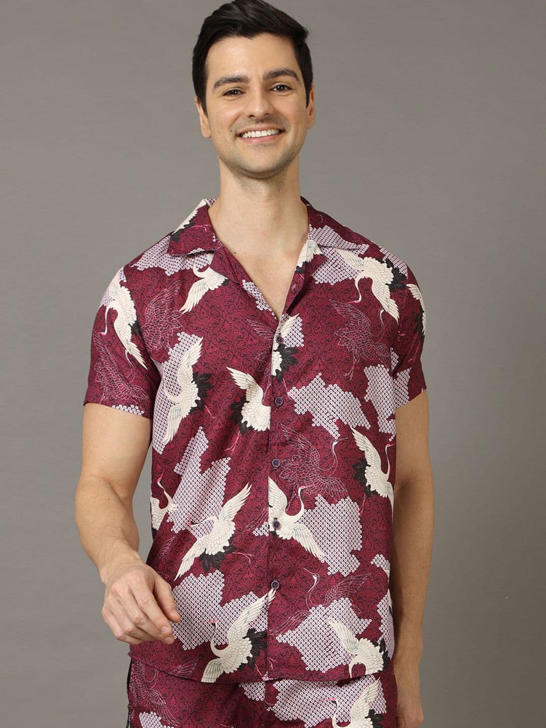 Bushirt Graphic Printed Lapel Collar Shirt & Shorts Night Suit - view 1