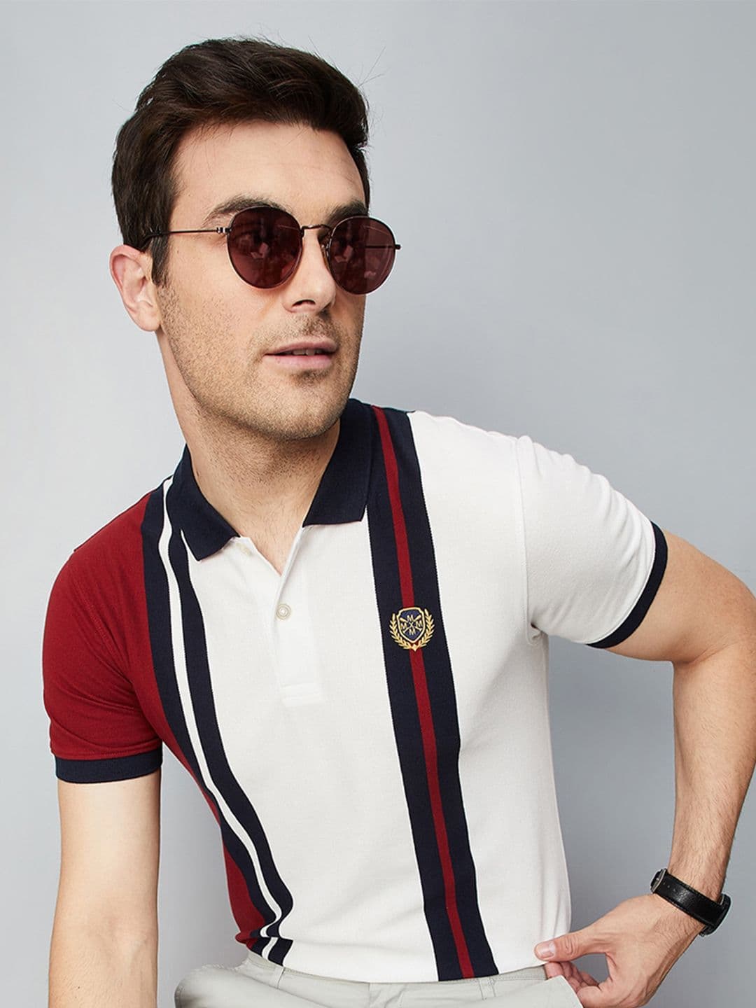 max Vertical Striped Polo Collar T-shirt - view 1
