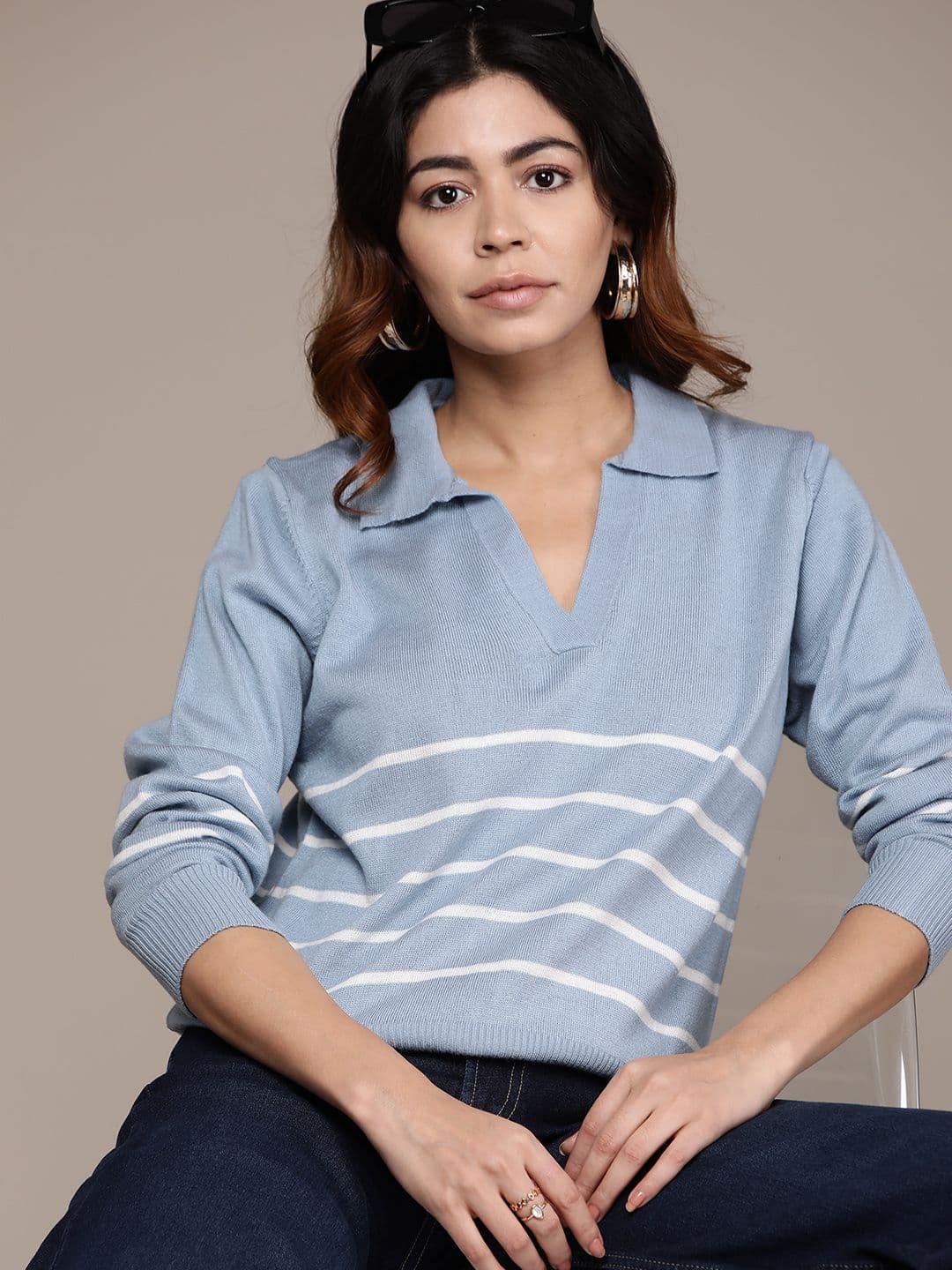 The Roadster Lifestyle Co. Pure Acrylic Striped Relaxed Pullover - view 1