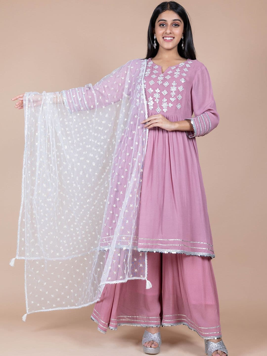 HERE&NOW White Ethnic Motifs Embroidered Dupatta - view 1