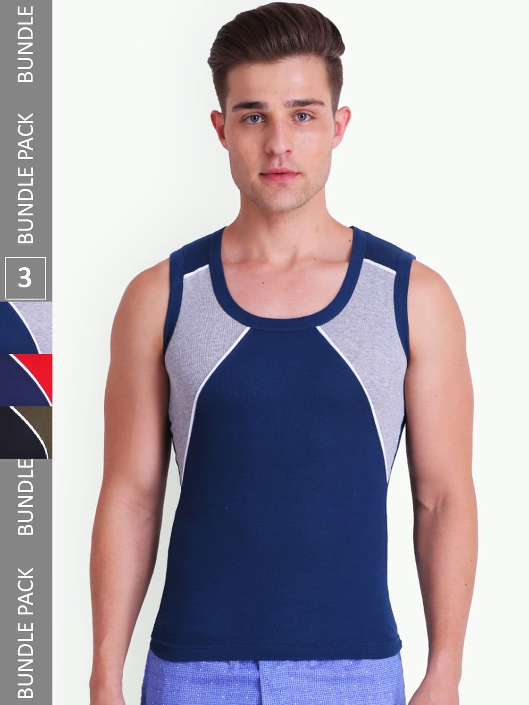 T.T. Titanic Designer Pack Of 3 Colourblocked Pure Cotton Gym Vests - view 1