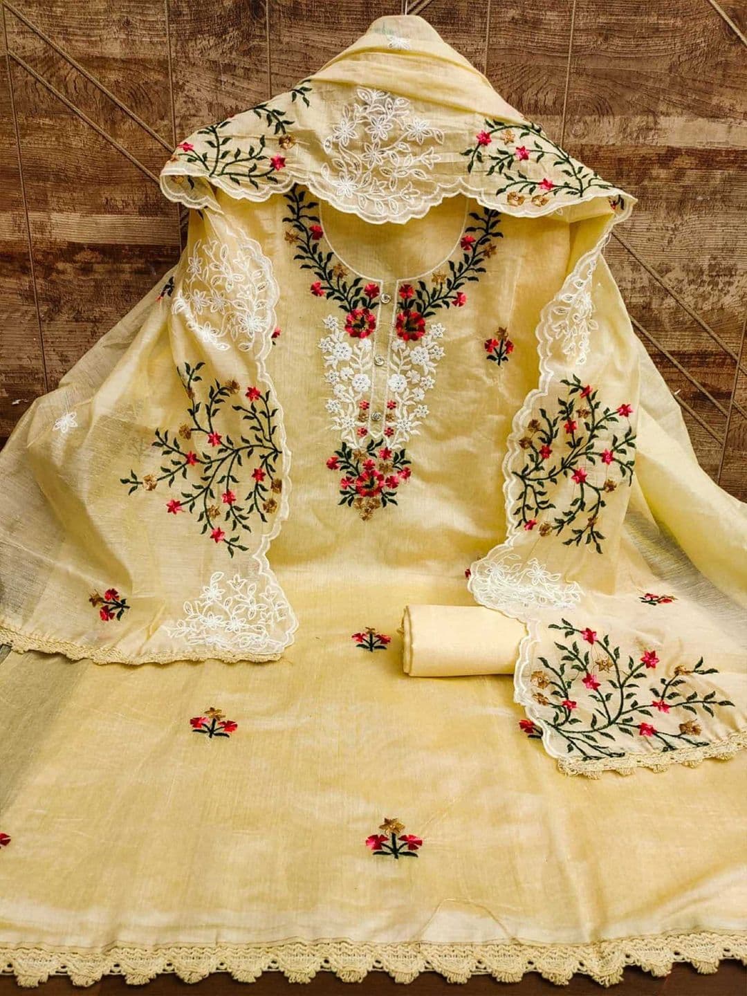 KALINI Floral Embroidered Art Silk Unstitched Dress Material - view 1
