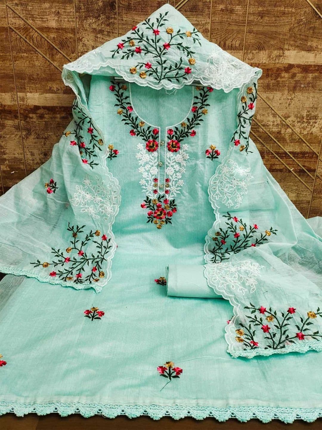 KALINI Floral Embroidered Art Silk Unstitched Dress Material - view 1
