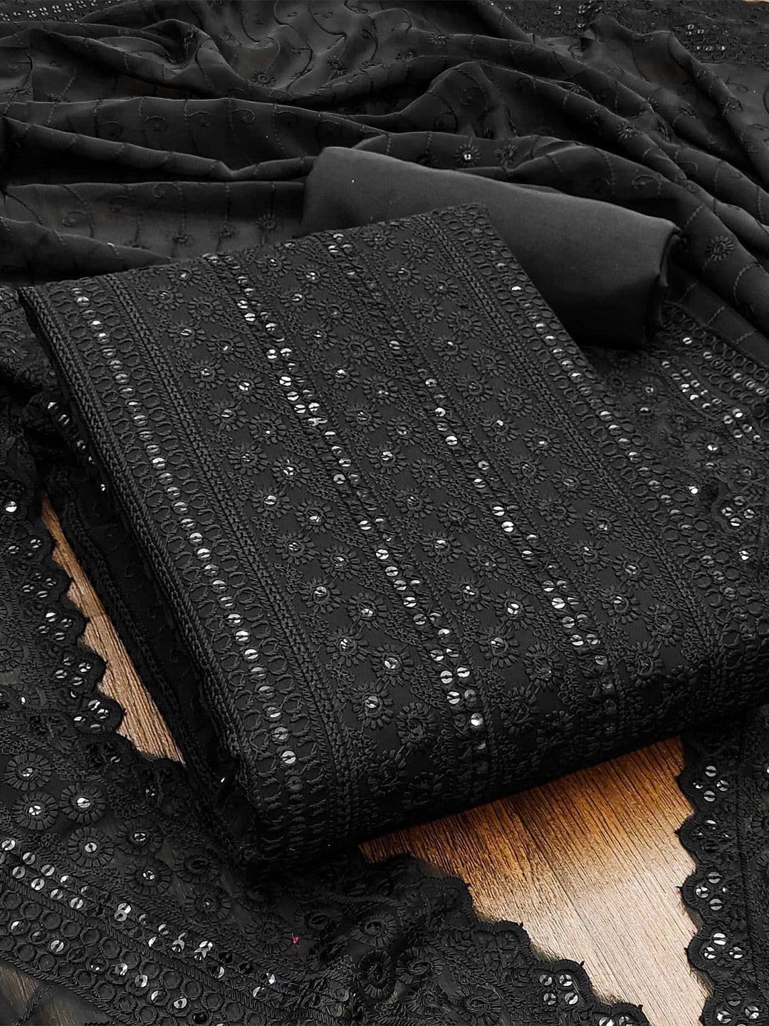 KALINI Sequin Embroidered Unstitched Dress Material - view 1