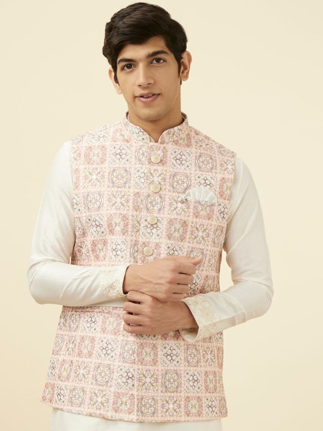 Manyavar Ethnic Motifs Self Design Nehru Jacket - view 1