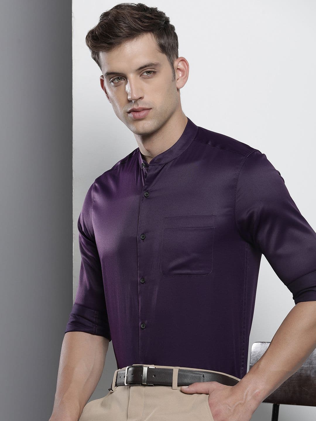 The Indian Garage Co. X Luxe Men Slim Fit Mandarin Collar Formal Shirt - view 1