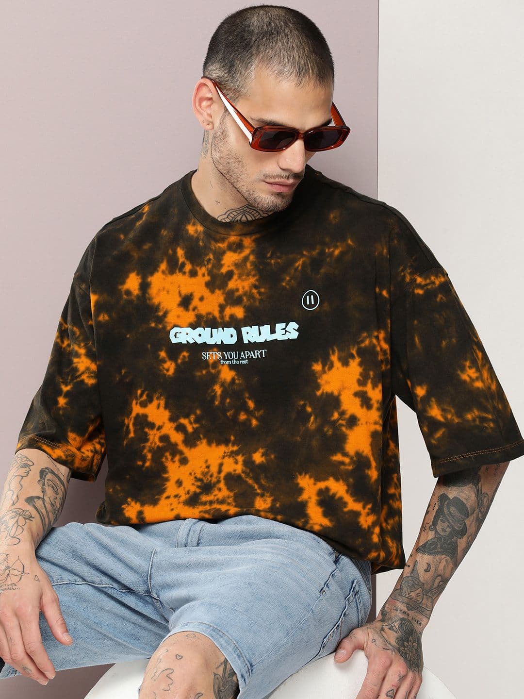 Kook N Keech Men Tie and Dye Drop-Shoulder Sleeves Oversized Pure Cotton T-shirt - view 1