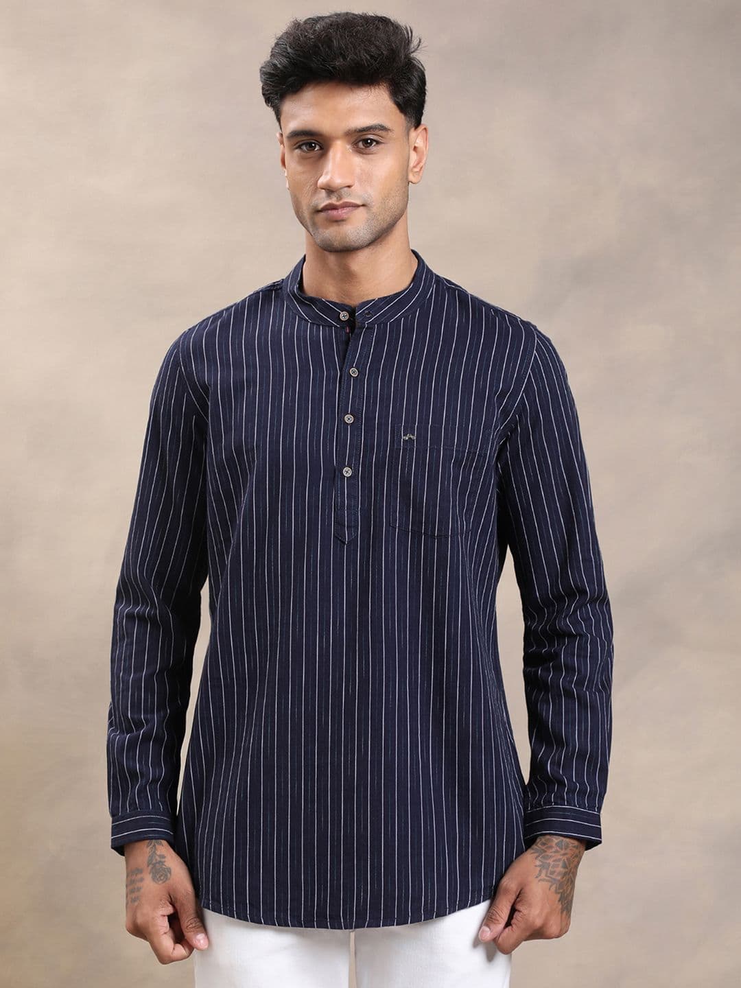 Turtle Striped Pure Cotton Straight Short Kurta - view 1
