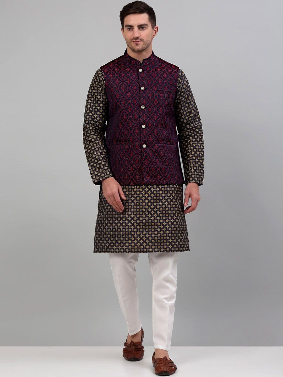 Jompers Woven Design Silk Cotton Nehru Jacket - view 1
