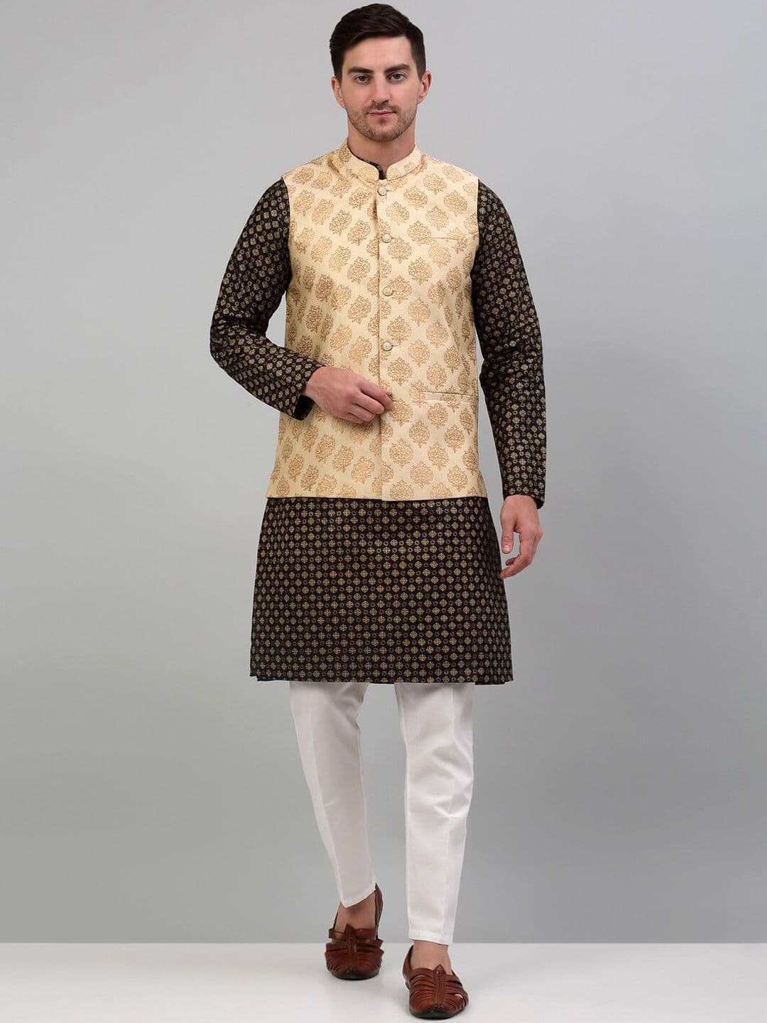 Jompers Woven Design Silk Cotton Nehru Jackets - view 1