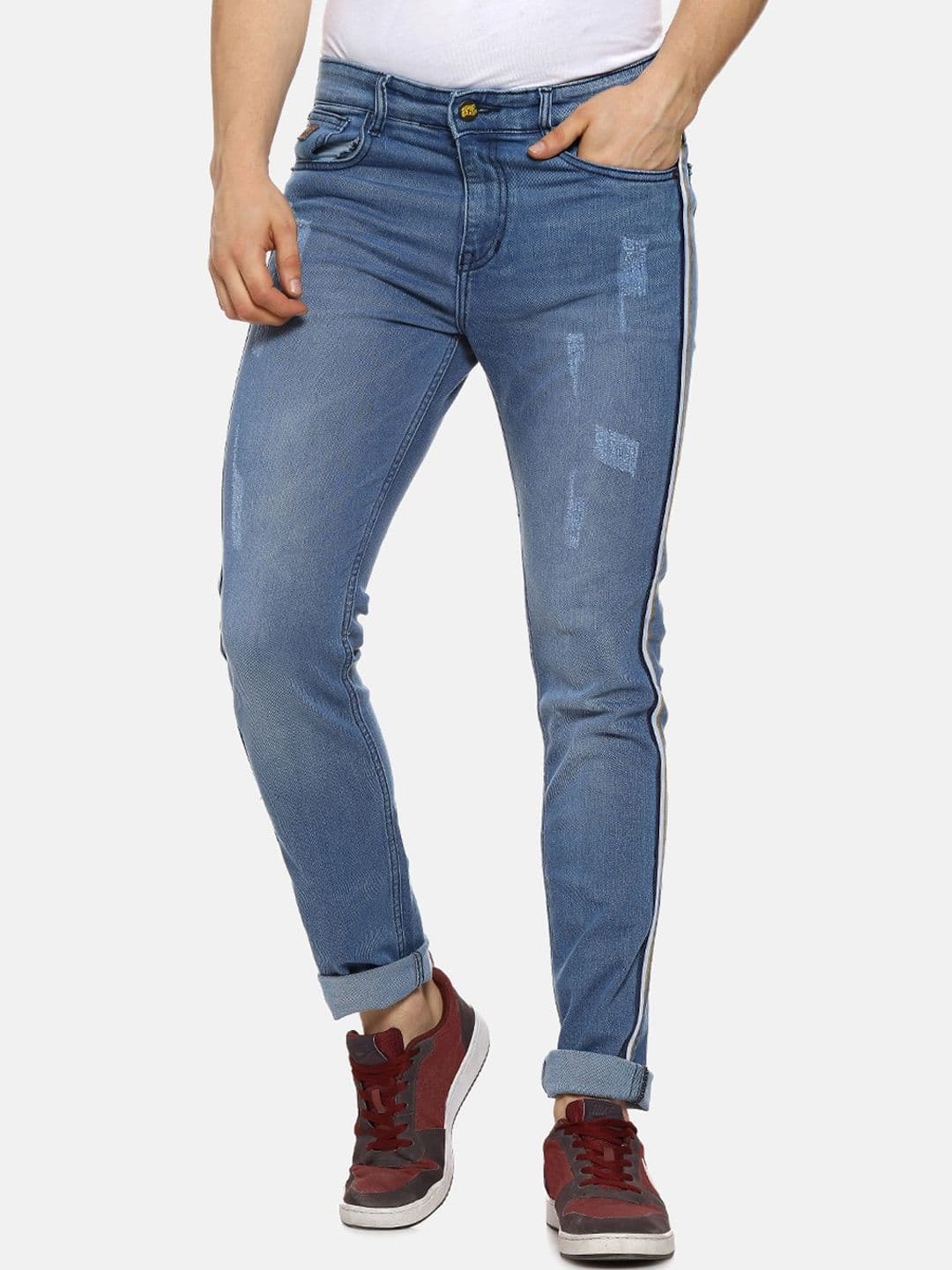 CAHOOT Men Blue Smart Slim Fit Low Distress Light Fade Stretchable Cotton Jeans - view 1